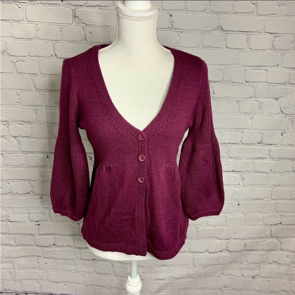 H&M Burgundy Cardigan Button Front Sweater Small